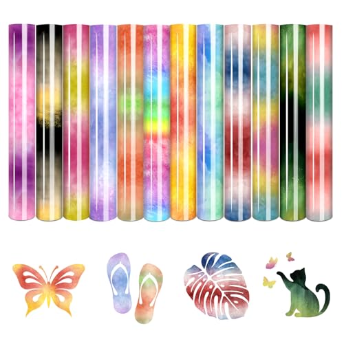 Tintnut Watercolor Gradient Heat Transfer Vinyl, 12 Pcs 12x10in HTV Vinyl