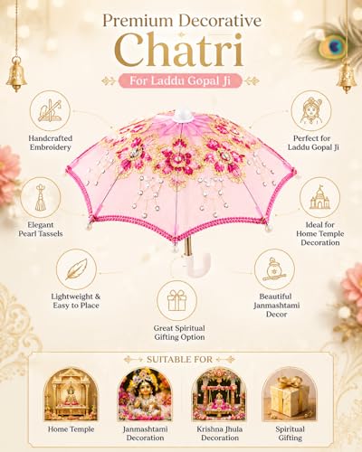 Image of Decorative Umbrella for Ladoo Gopal Ji, Traditional Temple Decor, Umbrella /Chhata /Chaata for Laddu Gopal Ji Decorative Chatri for God Idol -Best for Gifting & Home Temple (Pack 1)