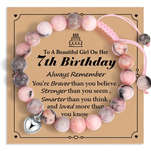 Adjustable Pink Natural Stone Heart Bracelet Birthday Gifts for age: 5-9 Year Old Daughter Daughter Big Sister Teen Girls Granddaughter Niece Girl,Christmas Gifts for Granddaughter Niece-57
