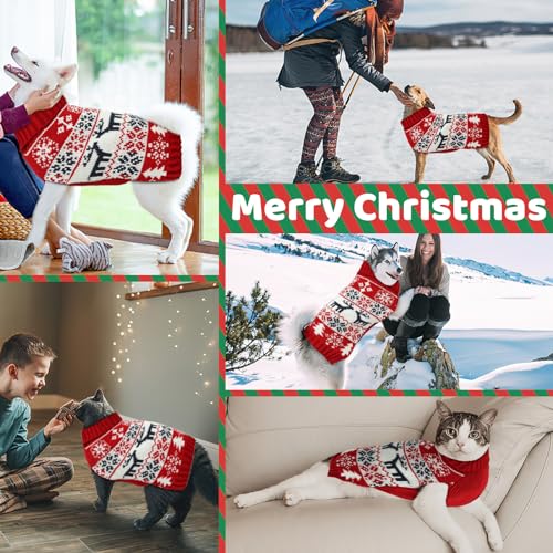 Image of Christmas Dog Sweaters for Small Medium Large Dogs and Cats,Pet Soft Warm Holiday Outfit Girl & Boy,Pup Winter Clothes Turtleneck Double Knitting Collar for Outdoors Playing (Deer, L)