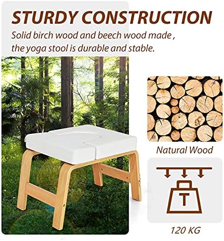 GYMAX Yoga Headstand Bench, Yoga Stool Stand Inversion Chair with Thick Padded Cushion and Wooden Legs, Fitness Training Stool for Workout, Strength, Balance, Training and Relieve Fatigue