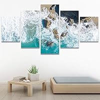 SIGNWIN 5 Panel Canvas Wall Art Beach Blue Coastal Cool Photography Relax/Calm for Home Decorations Ready to Hang - 60