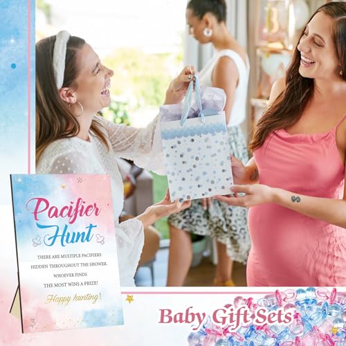 Image of Thyle 51 Pcs Gender Reveal Pacifier Hunt Baby Shower Games Pink Blue Gender Reveal Game Decoration Include Hunt Sign and 50 Acrylic Pacifiers for Baby Shower Game Gift Set Boy or Girl Party Decoration
