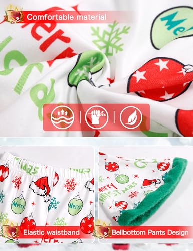 Image of Toddler Girl Christmas Outfit 2t-3t Girls Christmas Outfits Christmas Crew Green Ruffle Long Sleeve Top Christmas Pattern Bell Pants 2pcs Sets