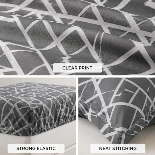Image of Cotton Elastic Fitted Bedsheets with 1 Pillow Covers | Floral Printed Single Bed Elastic 220 TC Supersoft Breathable & Wrinklefree | for 36x72+6 Inches, Home Style Graphite Grey Abstract