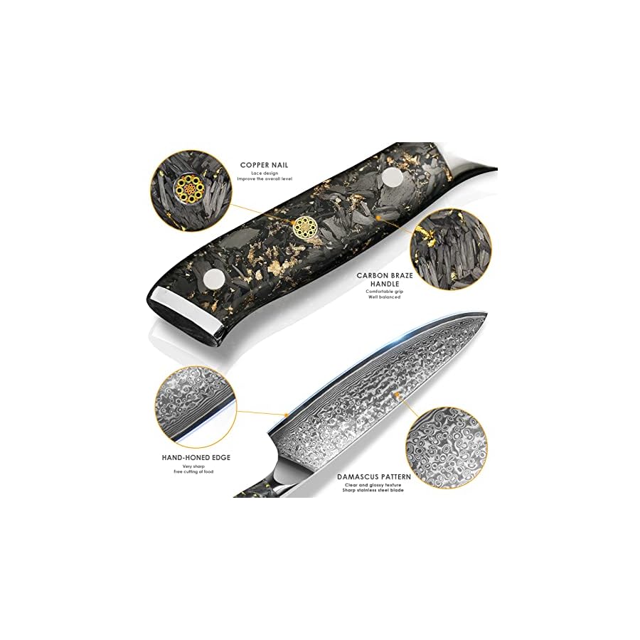 Kuwata Damascus Chef Knife Set, Professional Black Gold Series 5PCS Kitchen Knife Set, VG10 Damascus Steel Cooking Knife Set, G10 Ergonomic Black Gold Handle Knife Set with Gift Box