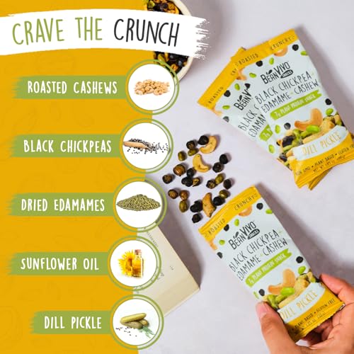 BeanVIVO Plant Based Protein Snacks - Dill Pickle Flavor with Dried Edamame, Roasted Cashew and Chickpeas - Non-GMO Crunchy Salad Toppers - High-Protein and Rich in Fiber - 8Pack (1.05 oz Each Pouch) - Image 4