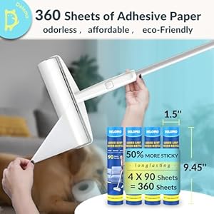 Large Lint Roller – 9.45 in Giant Lint Roller Refill 360 Sheets Total, 45 in Telescopic Pole to Clean without Bending Down, Sticky Rollers for Floor Cleaning Carpets, Cars, Clothing, Pet Hair