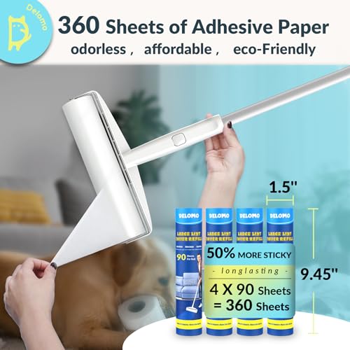 Large Lint Roller – 9.45 in Giant Lint Roller Refill 360 Sheets Total, 45 in Telescopic Pole to Clean without Bending Down, Sticky Rollers for Floor Cleaning Carpets, Cars, Clothing, Pet Hair Large Lint Roller – 9.45 in Giant Lint Roller Refill 360 Sheets Total, 45 in Telescopic Pole to Clean without Bending Down, Sticky Rollers for Floor Cleaning Carpets, Cars, Clothing, Pet Hair