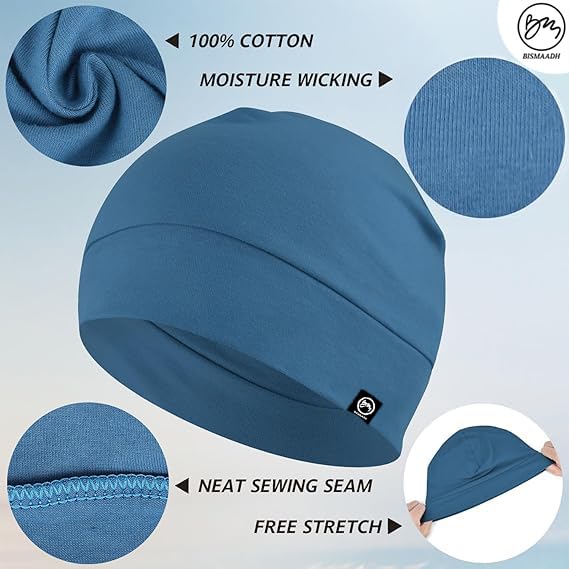 Image of Cooling Cotton Skull Caps for Men Women, Lightweight Beanie Sleep Hats Breathable Helmet Liner