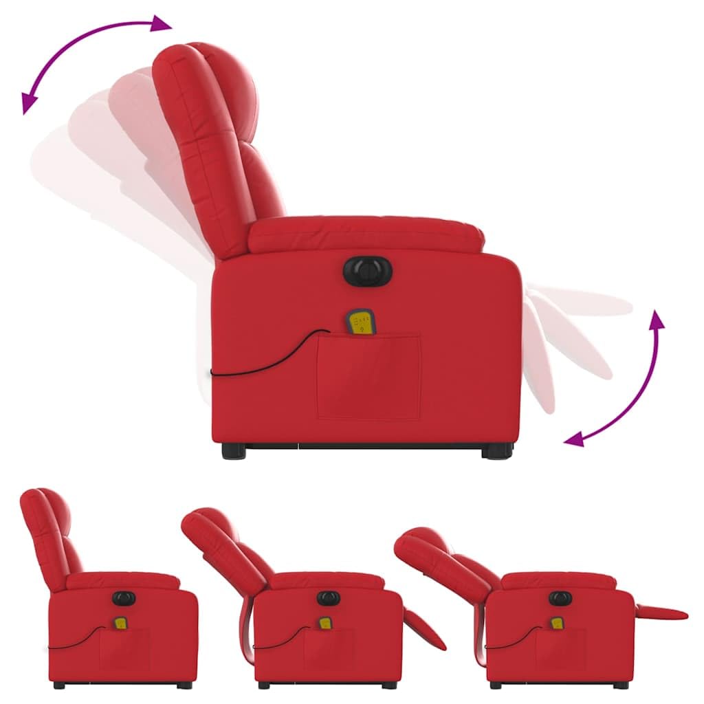 Sillón elevador eléctrico reclinable rojo de piel sintética con masaje y vibración, 6 puntos de masaje, función de elevación e inclinación de 135 grados, mando a distancia