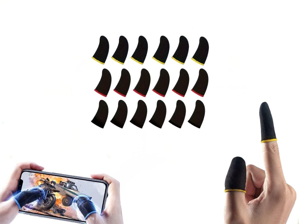 BLOOVY Gaming Finger Sleeves,High Touch Sensitivity for Phone Shooting Game PUBG,6 PICS,black