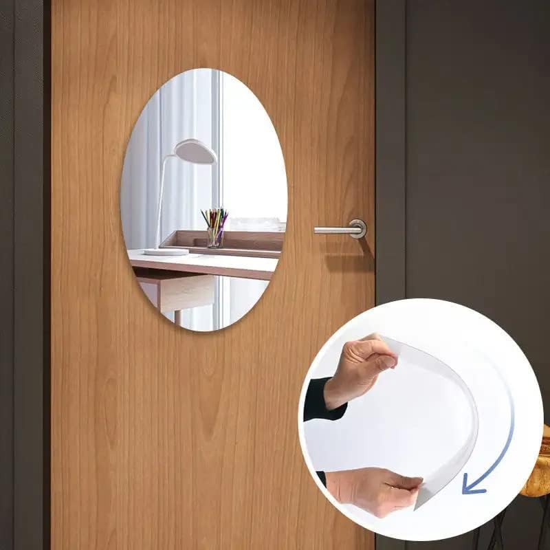 Image of Sweetcrispy Oval Shape Adhesive Mirror Sticker for Wall On Tiles Bathroom, Bedroom Living Room Basin Mirror,Bathroom Wall Mirror Stickers Unbreakable Plastic Wall Mirror (20 * 30 CM) (Silver)