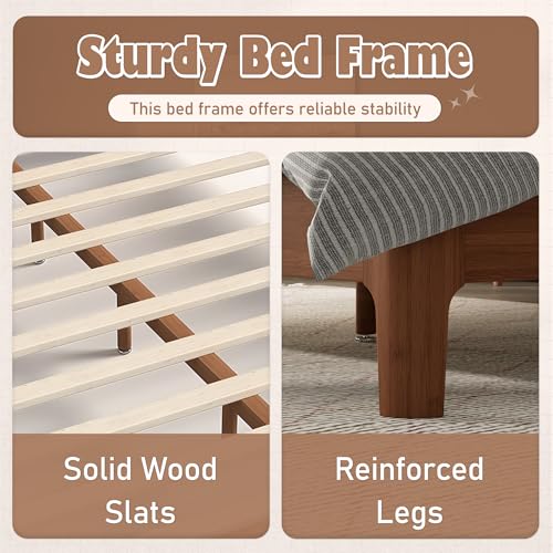 Image of Bellemave Queen Size Bamboo Bed Frame with Headboard,Bamboo Platform Bed Frame Queen Size with Tall Headboard and Wood Slats,Easy Assembly,Warm Brown