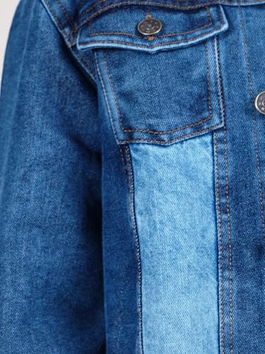 Image of KiddoPanti Boys Denim Jacket | Cotton Poly Blend with Spandex | Washed Denim, Full Sleeve | Button Closure & Front Flap Pockets | Collared Neck