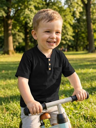 Image of Poroka 4 Pack Baby Boys and Toddlers Cotton Short-Sleeve T-Shirts Pocket Button Crew Neck Tee Short-Sleeve Shirts