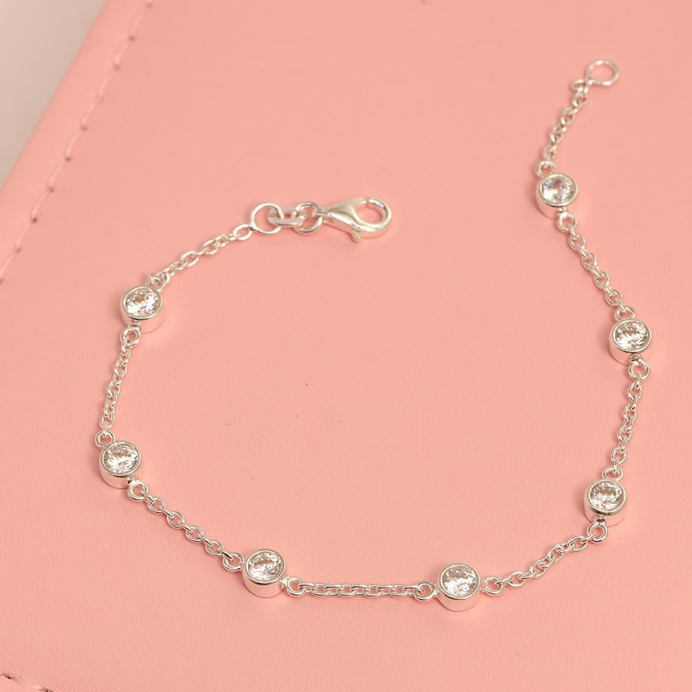 LeCalla 925 Sterling Silver CZ Station Bracelet Lightweight Classic Italian Pearl Zirconia Bracelet for Women Mom Grandma Sisters - Image 4