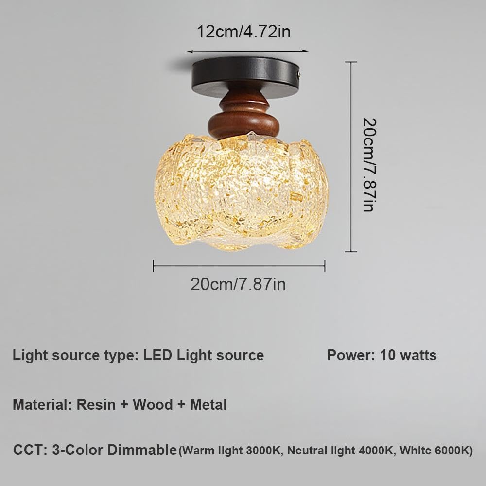 Lámpara de Techo Retro Floral LED, Resina Plafón Pasillo