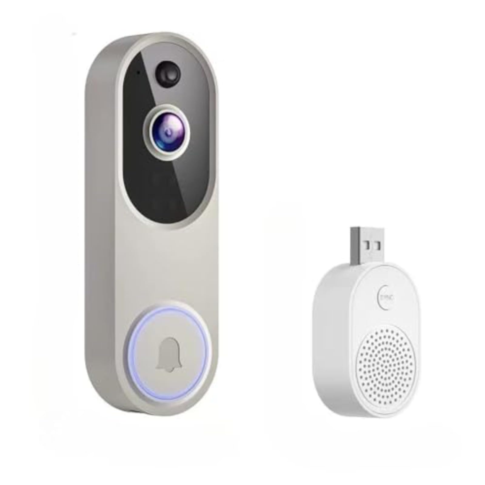 Neksong Mivrass Video Doorbell Camera Wireless with AI Human Detection, Two-Way Audio, Night Vision, Long Battery Life, Cloud Storage (Beige-USB)