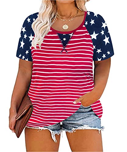 Image of CARCOS Plus Size Tops for Women Short Sleeve Shirt Summer Star /Leopard /Tie Dye /Flower Crewneck Pullover Tunic XL-5XL