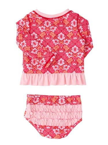 Image of RuffleButts Baby /Toddler Girls Long Sleeve Rash Guard UPF50+ Sun Protected Bikini Swimsuit
