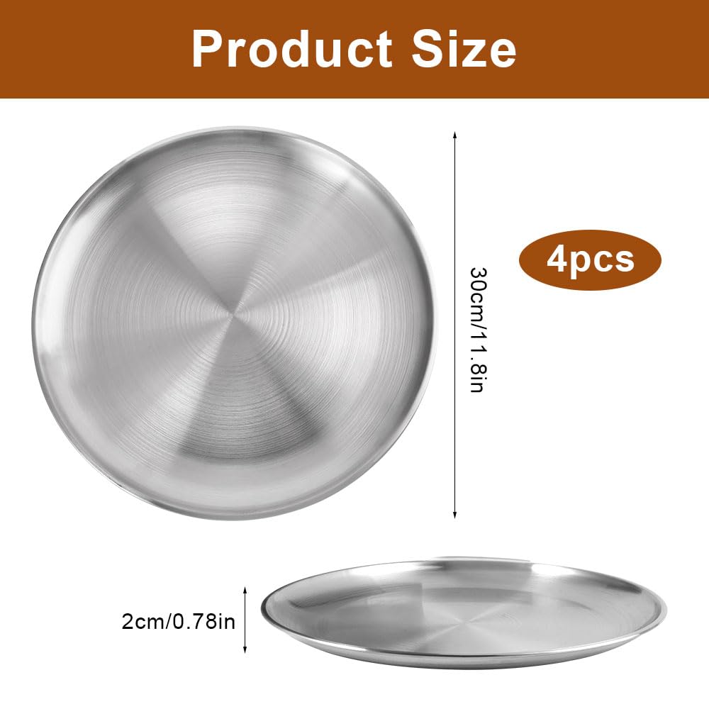 4 Pièces 30 cm Plaque Pizza Four, Plats Ronds en Acier Inoxydable, Résistant aux Températures élevées et Facile à Nettoyer pour Cuisson au Four, Friture, Collations, Desserts et Restauration - 3
