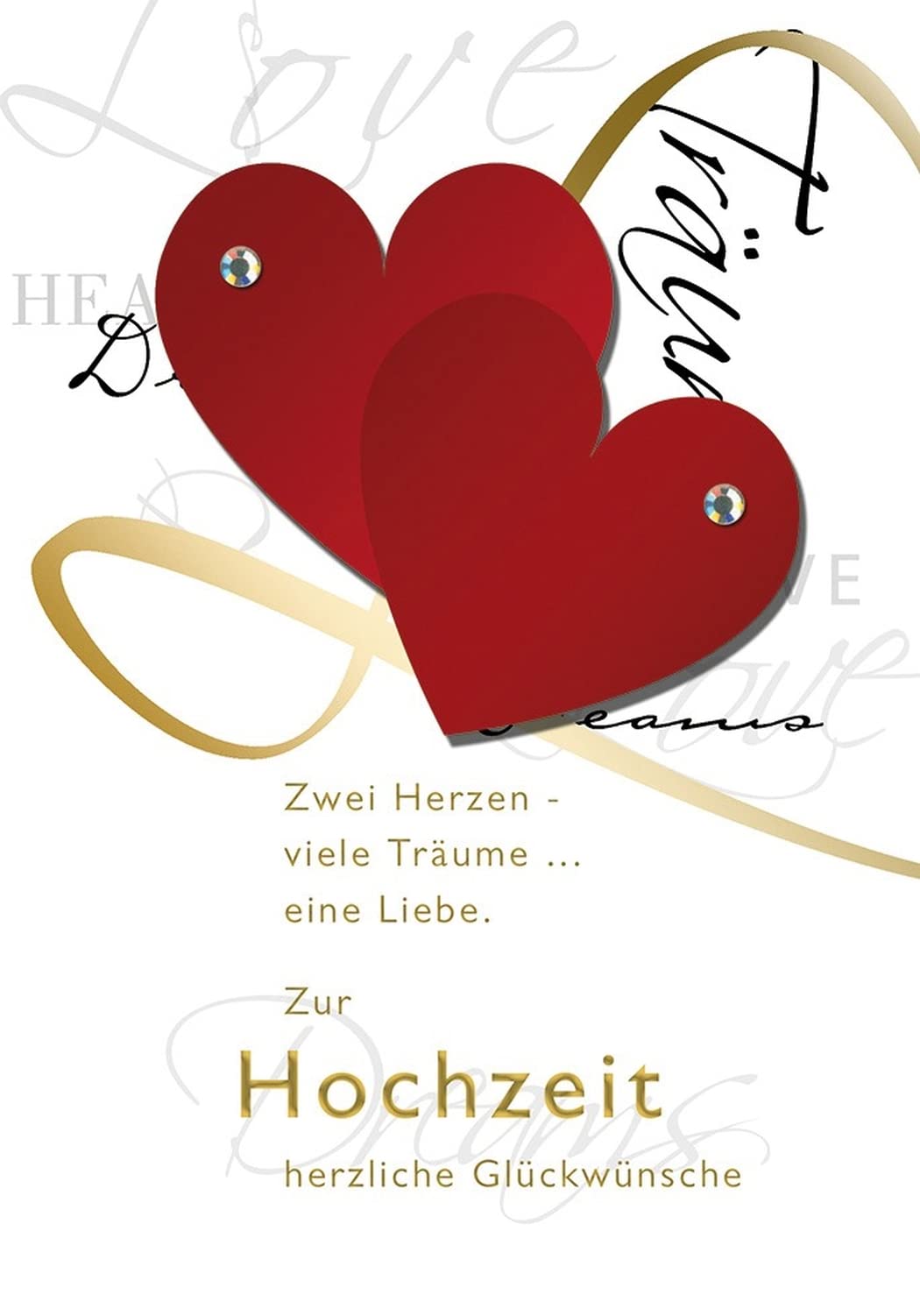 Perleberg Wedding Card with Heart Motif & Crystal Stickers - Lifestyle Collection - Premium Quality Wedding Card - Wedding Gift with Envelope - 11.6 x 16.6 cm