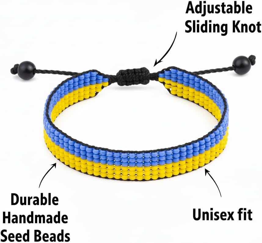 FAHARI Ukraine Flag Bracelet: Handmade, Adjustable Unisex Boho Wristband - Image 2