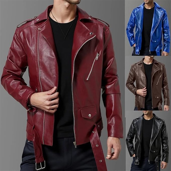 Chaqueta bomber de cuero casual para hombre miniatura 3