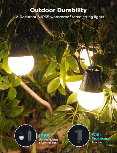 Image of Govee Smart Outdoor String Lights 2, 96ft RGBIC Patio Lights with 30 Bulbs | Dimmable Warm White LED Bulbs, IP65 Waterproof, 47 Scene Modes for Backyard, Balcony, Work with Alexa, App Control