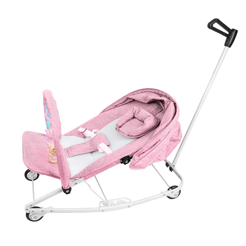 Transat Bébé Vibrations Apaisantes - Ergonomique - Musique, Barre de Jouets Amovible, 0 à 9 Mois Jusqu'à 9 kg- 40 x 80 x 66 cm - Rose
