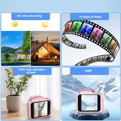 Image of banapoy Small Digital Camera, 4K HD 64MP Compact CCD Vlog Camera with LED Fill Light and 19 Retro Filters, for Students Travel Outdoor Photography (Roseate)