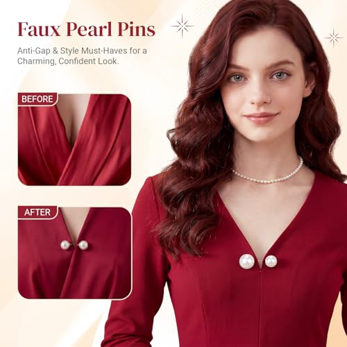 Image of WILLBOND 6 Pcs Artificial Pearl Brooch Pins Sweater Shawl Safety Clips Dress Clips for Women