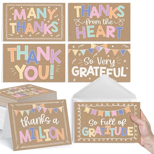 Cartes de remerciement kraft de qualité supérieure 15,2 x 10,2 cm