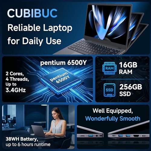 Image of 14 Inch Laptop Computer, Pentium 6500Y Processor (Up to 3.4GHz), 16GB RAM 256GB SSD, FHD IPS Anti-Glare Display, Lightweight Laptop with Privacy Shutter for Students & Business
