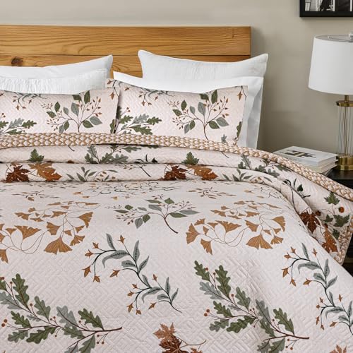 Image of VAS COLLECTIONS 100% Cotton King Bedspread Set, 280 TC Ultrasonic Quilted Coverlet, Soft & Lightweight, 90x100 in (228x254 cm), 2 Pillow Covers (Harvest Cream)