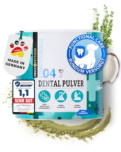 FAVLY DENTAL Zahnpflege Pulver für Hunde 250g Ergänzungsfuttermittel Zahnpulver Topping Hund gegen Maulgeruch & Zahnbelag mit Bio-Chlorella & Salbei ohne Getreide & Zusätze