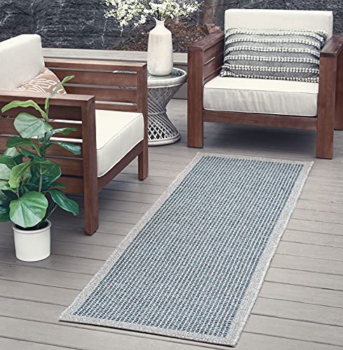 Blue Jute Water Resistant 2x8 Hallway Runner Indoor Outdoor Patio Rug for Entryway Deck Garden Outside Porch Entry Way Area - Waterproof Living Room Bedroom Kitchen Carpet Alfombras para Salas