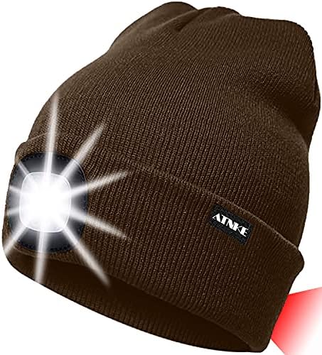 ATNKE 8LED Lighted Knit Hat,USB Rechargeable Running Headlamp Cap Ultra Bright Waterproof Light Lamp and Flashing Alarm Red Tail Light Multi-Color