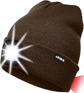 ATNKE 8LED Lighted Knit Hat,USB Rechargeable Running Headlamp Cap Ultra Bright Waterproof Light Lamp and Flashing Alarm Red Tail Light Multi-Color
