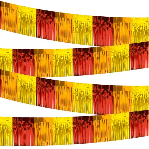 Image of 4 Pack 39 Feet Autumn Foil Fringe Garland, Parade Floats Tinsel Streamers Banner Fringe Curtain Banner for Halloween Thanksgiving Homecoming Birthday Party Decorations (Red Orange Gold)