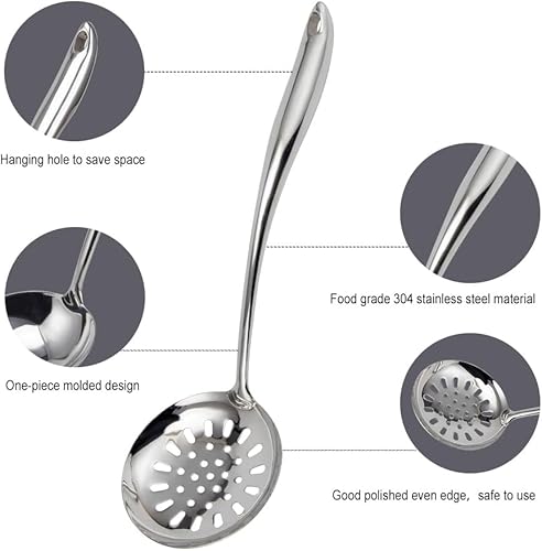 Miniatura 5 de VALESKA - Juego de utensilios de cocina de acero inoxidable 304, juego de utensilios de cocina de metal de 6 piezas, espátula wok, cucharón, cuchara