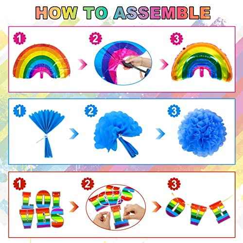 Amandir Pride Decorations Gay Pride Month Rainbow Flags, Stickers, Love Is Love Rainbow Heart Banner, Pride Foil Balloons, Paper Flowers, Cake Topper For Lgbt Pride Month Rainbow Theme Party Supplies #TOP3