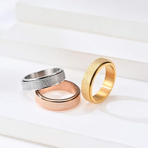 Miniatura 6 de Anillo de ansiedad para mujeres y hombres, anillo giratorio de acero inoxidable, anillos de banda para ansiedad, anillos de acabado con purpurina