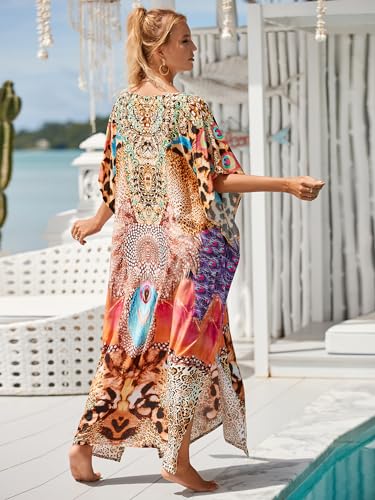 Image of Kaftan Dresses for Women Plus Size Bathing Suit Cover up Caftan Maxi Beach Dresses