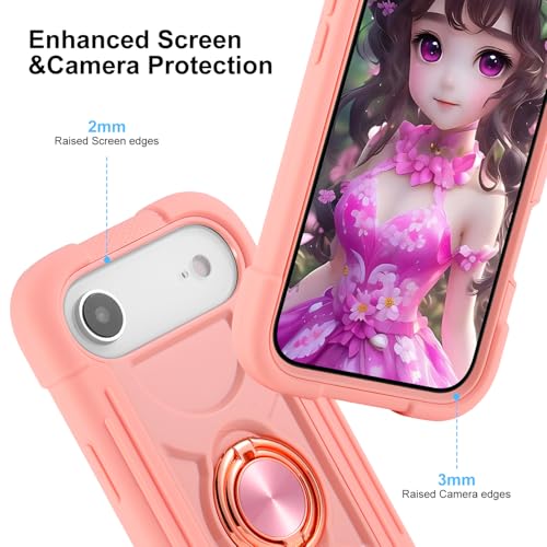 Image of MARKILL Compatible with iPhone with Built-in 360Rotating Ring Stand, Military Grade Drop Protection Full Body Rugged Heavy Duty Case Durable Cover (Pink, iPhone Air)