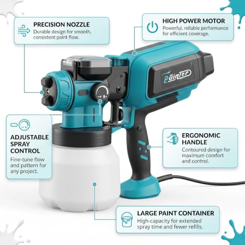 Image of Painter Electric Paint Spray Gun Copper Nozzle 650W HVLP Painter Spray Machine 1500ml Cup Capacity 1.8mm Nozzle Size EGH-11