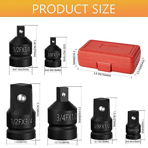 NefLaca 6Pcs Impact Socket Adapter Set - 3/4" to 1/2", 1/2" to 3/8", 1/4" to 3/8" Convertor Adapter Set including Mirror Finish - Image 2