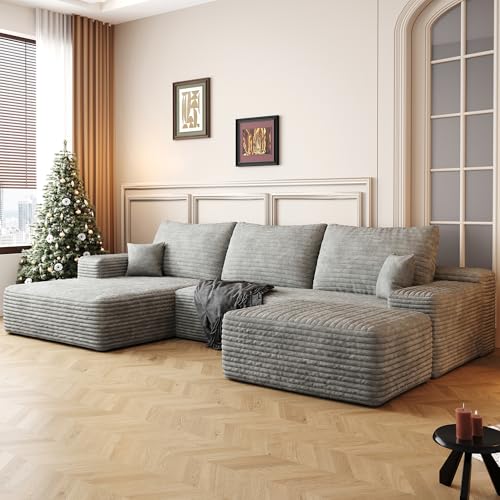 Image of 96 inch Sectional Couches for Living Room Cloud Couch Sofa with L-Shape Upholstered Boneless Couchs Modern Modular Sectional Couch with Chaise (Grey, 108 inch Left Facing Chaise+2Seaters+1Ottoman)