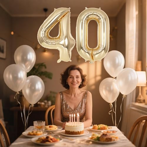 Image of Champagne Large Number 40 Balloon, 40 Inch Light Gold Foil Helium Number Balloons, Giant Mylar Number 40 Balloons for 40 Years Old Birthday Party Anniversary Decorations (Champagne Gold 40)
